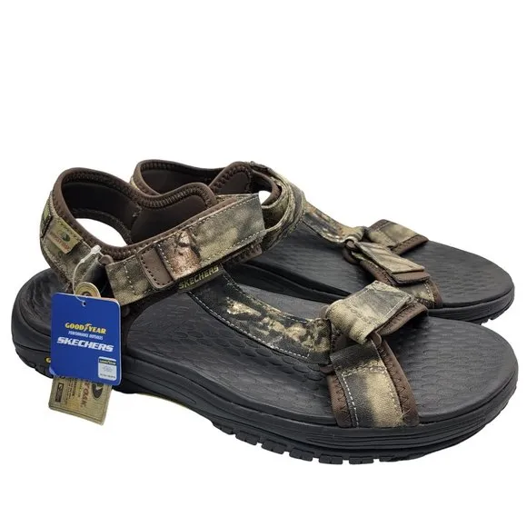 Skechers Relaxed Fit Mens Size 14 Brown Camo Lomell Rip Tide Sandals 204351