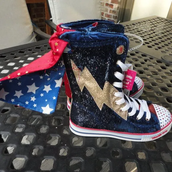 SKECHERS Twinkle Toes Light Up High Top Super Hero Shoes Size 2 NWT!!!