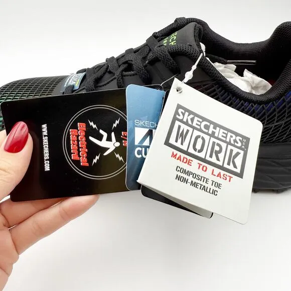 SKECHERS Womens Work Shoes 7.5 Black Rainbow Max Cushioning Comp Toe EH NIB