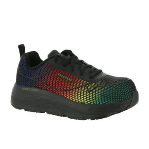 SKECHERS Womens Work Shoes 7.5 Black Rainbow Max Cushioning Comp Toe EH NIB