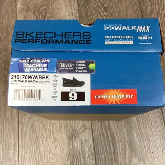 Sketchers NEW Performance Go Walk Max Men's 9 Black Work Ortholite‎ Extra Wide