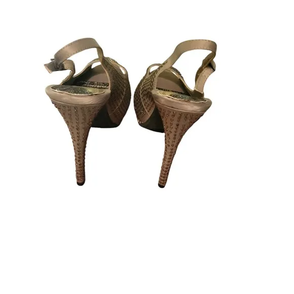 Society 86 Sling Back, Heels, Rhinestones Designs, Tan, All Man Made Size 9