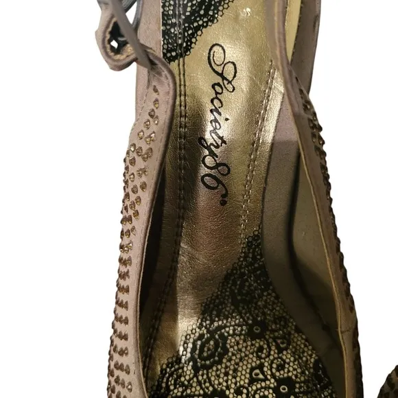 Society 86 Sling Back, Heels, Rhinestones Designs, Tan, All Man Made Size 9