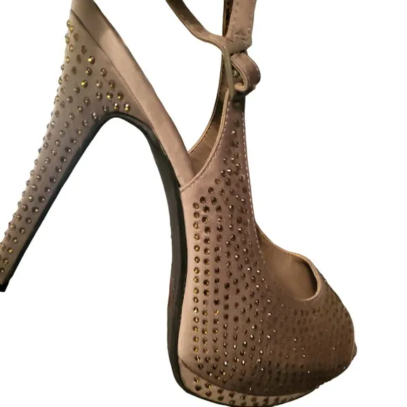 Society 86 Sling Back, Heels, Rhinestones Designs, Tan, All Man Made Size 9
