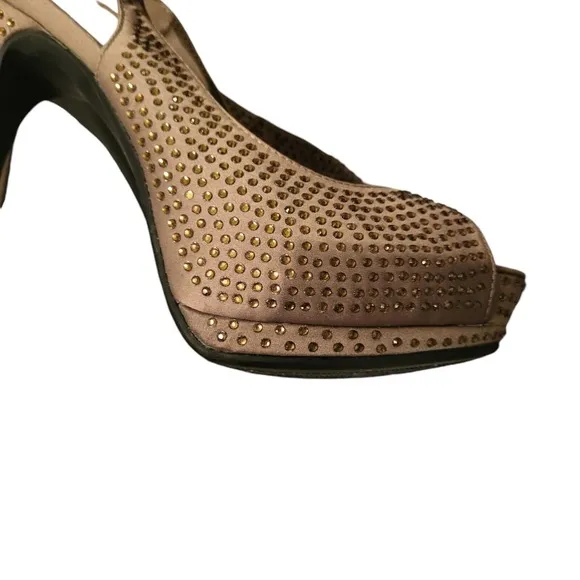 Society 86 Sling Back, Heels, Rhinestones Designs, Tan, All Man Made Size 9