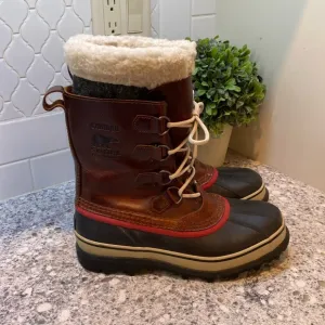 Sorel Caribou Burro Boots Brown Wool Lining NM1873-282 Waterproof Mens 8