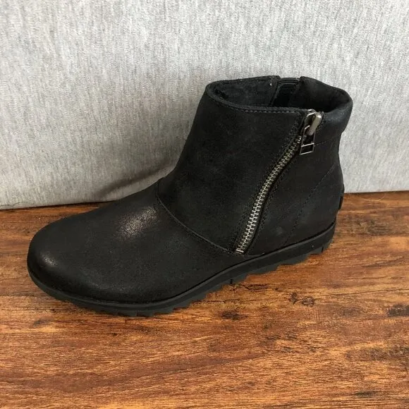 SOREL Harlow Ankle Boots Waterproof Leather NL3735-010 Zip Womens Size 6.5 Black