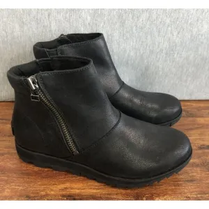 SOREL Harlow Ankle Boots Waterproof Leather NL3735-010 Zip Womens Size 6.5 Black