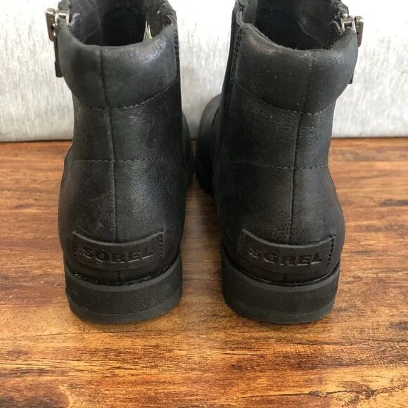 SOREL Harlow Ankle Boots Waterproof Leather NL3735-010 Zip Womens Size 6.5 Black