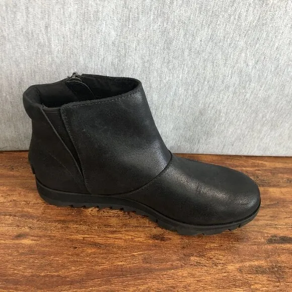 SOREL Harlow Ankle Boots Waterproof Leather NL3735-010 Zip Womens Size 6.5 Black