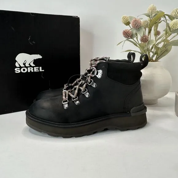 Sorel Hi-Line Waterproof Hiker Lace Up Boot Black/Jet Women's 7 NWB