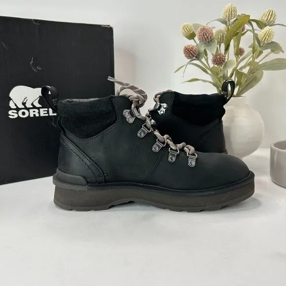 Sorel Hi-Line Waterproof Hiker Lace Up Boot Black/Jet Women's 7 NWB