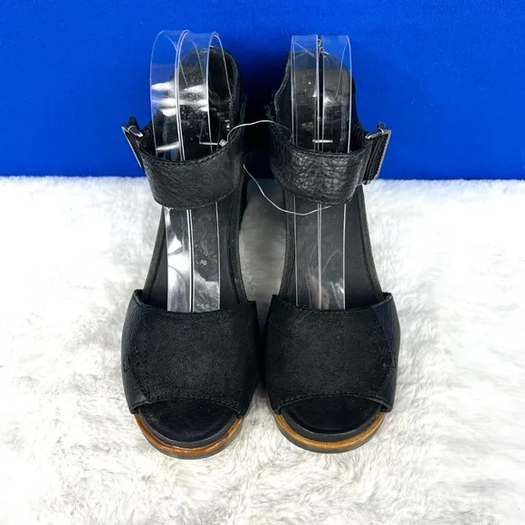 |•SOREL•| Joanie II Sandals Platform Wedge Open-Toe Leather Black Size 9