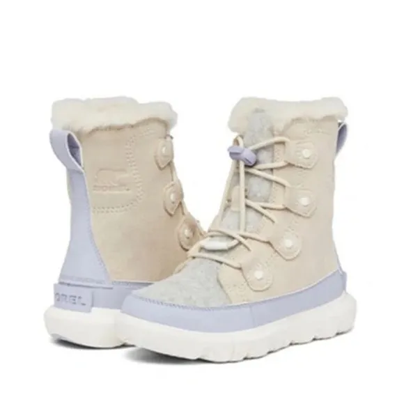 Sorel kids girls Toddlers Explorer Lace Waterproof Boots, Natural Twilight shoes