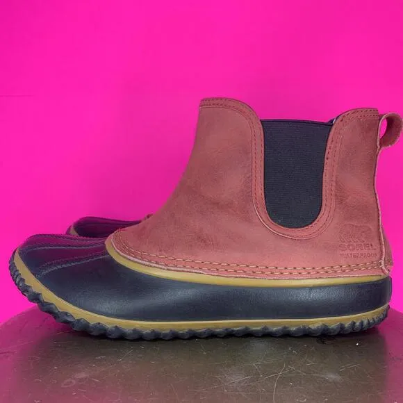 Sorel Out N' About Waterproof Red Leather Chelsea Duck Boot Sz 9.5