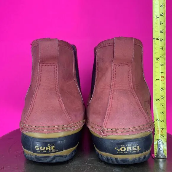 Sorel Out N' About Waterproof Red Leather Chelsea Duck Boot Sz 9.5