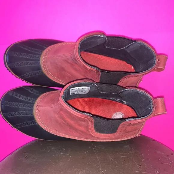 Sorel Out N' About Waterproof Red Leather Chelsea Duck Boot Sz 9.5