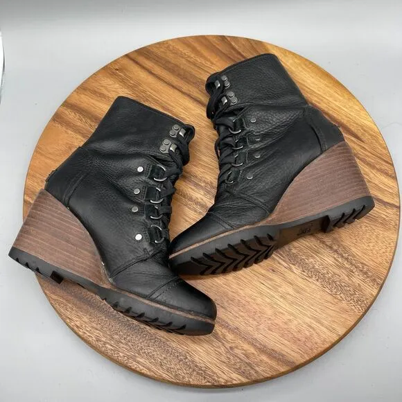 Sorel Womens 6.5 After Hours Wedge Boot Lace Up Leather Waterproof Wood Heel