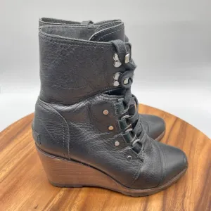 Sorel Womens 6.5 After Hours Wedge Boot Lace Up Leather Waterproof Wood Heel