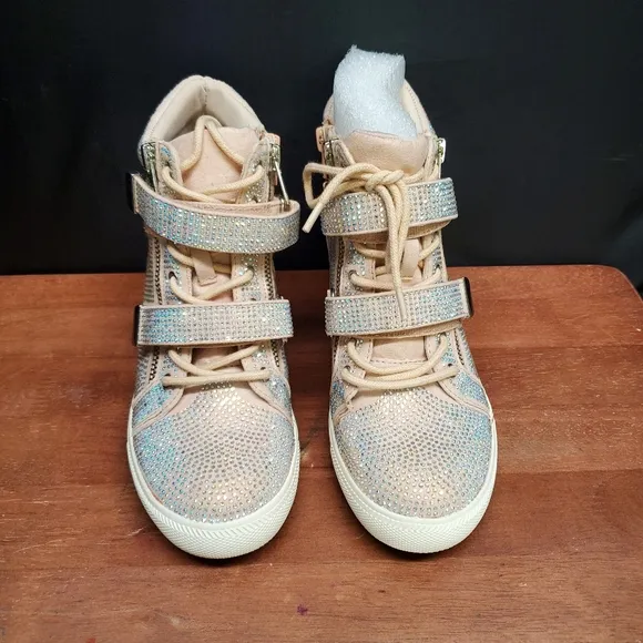Sparkle High Top Wedge Sneakers Rhinestone Debby Rose Crystal Size 6 M