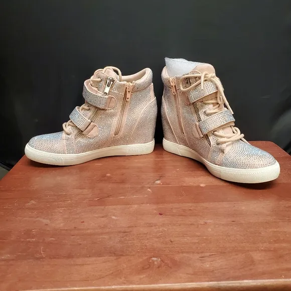 Sparkle High Top Wedge Sneakers Rhinestone Debby Rose Crystal Size 6 M