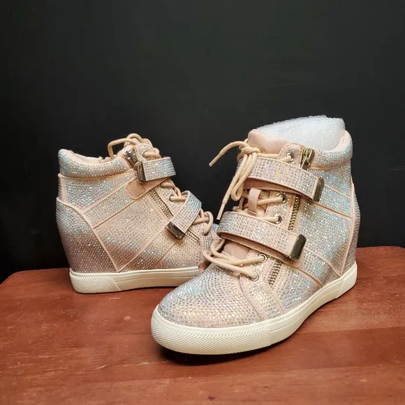 Sparkle High Top Wedge Sneakers Rhinestone Debby Rose Crystal Size 6 M