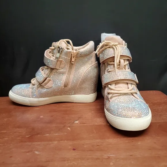 Sparkle High Top Wedge Sneakers Rhinestone Debby Rose Crystal Size 6 M