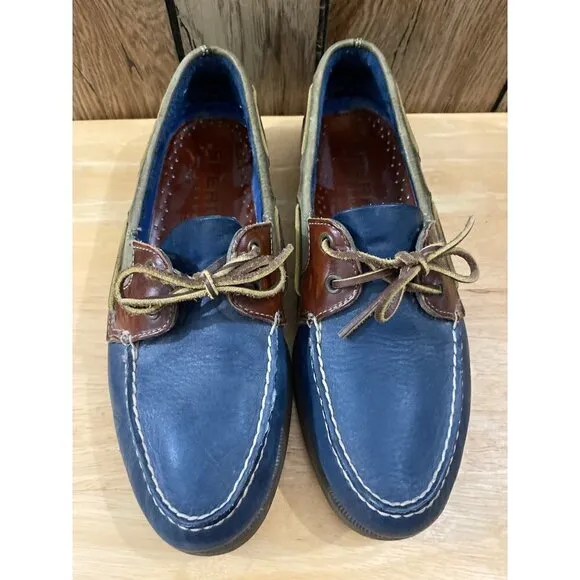 Sperry Top Sider Dark Blue &amp; Brown Men Boat Shoes Sz 10.5
