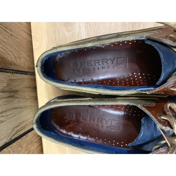Sperry Top Sider Dark Blue &amp; Brown Men Boat Shoes Sz 10.5