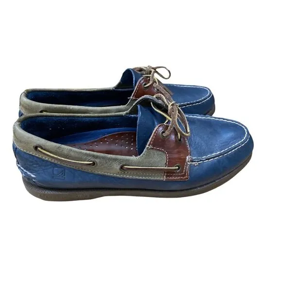 Sperry Top Sider Dark Blue &amp; Brown Men Boat Shoes Sz 10.5
