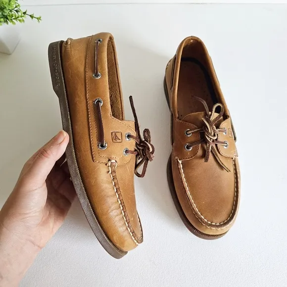 Sperry Top Sider Sahara Tan Genuine Leather Boat Shoe Men Size 10M