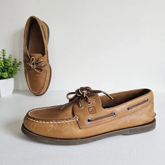 Sperry Top Sider Sahara Tan Genuine Leather Boat Shoe Men Size 10M