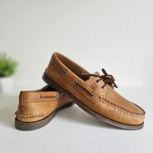 Sperry Top Sider Sahara Tan Genuine Leather Boat Shoe Men Size 10M
