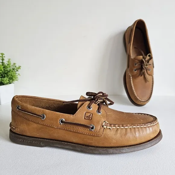 Sperry Top Sider Sahara Tan Genuine Leather Boat Shoe Men Size 10M