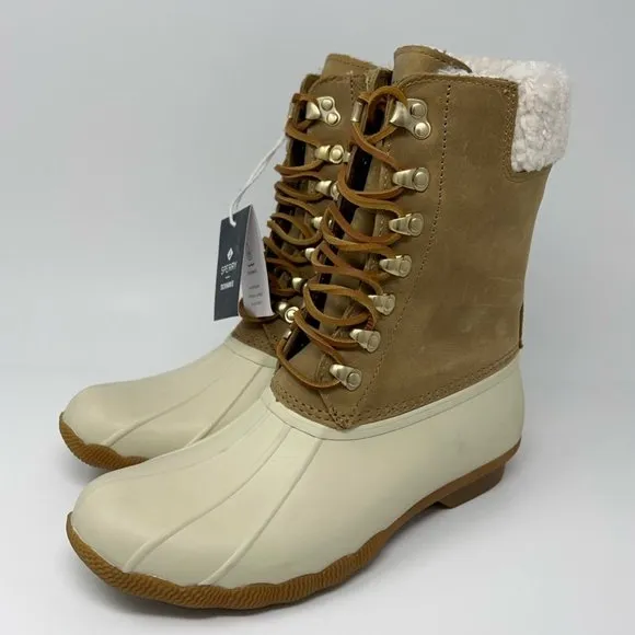 Sperry Womens Saltwater Tan Duck Boots Birch Leather STS85402 Waterproof 8.5 New