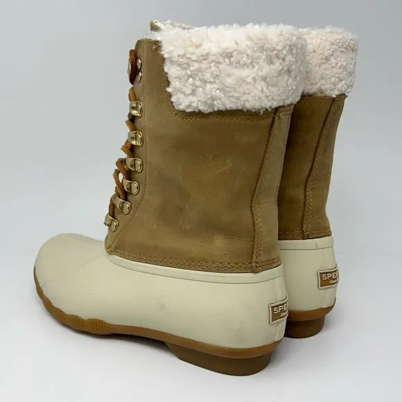 Sperry Womens Saltwater Tan Duck Boots Birch Leather STS85402 Waterproof 8.5 New