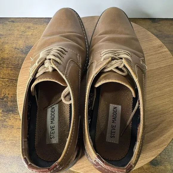 Steve Madden AGAP Brown &amp; Tan Faux Leather Upper Mens Dress Shoes Size 8M