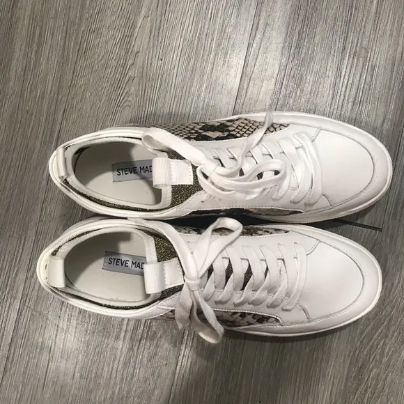 Steve Madden “Bliss” Leather &amp; Snakeskin Sneakers