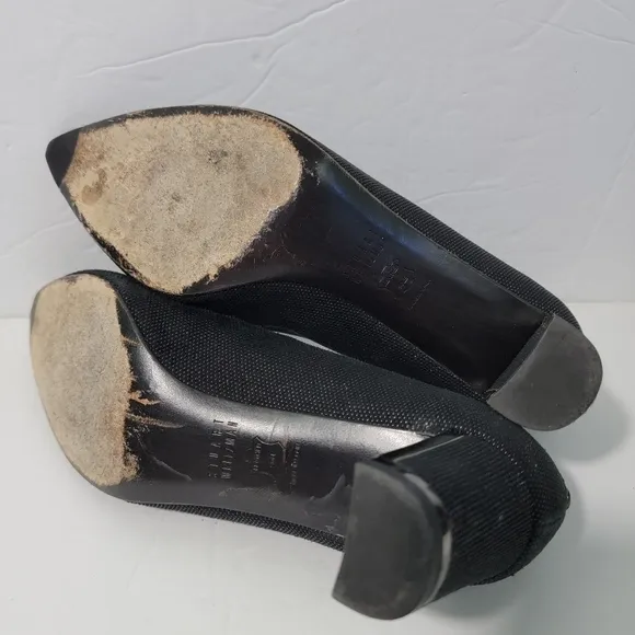 STUART WEITZMAN Black Textured Leather Pointed Toe Pump Sz 7 Business Party CHIC