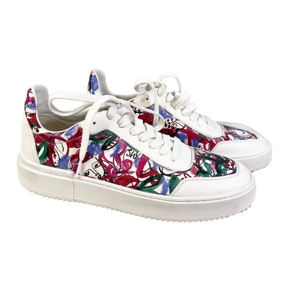 Stuart Weitzman Women's Graphic Lace-Up Low Top Sneaker Shoes White Size 8.5B