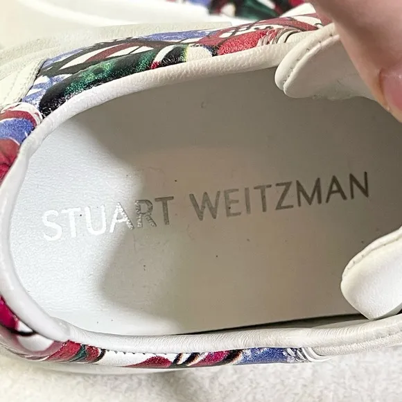 Stuart Weitzman Women's Graphic Lace-Up Low Top Sneaker Shoes White Size 8.5B