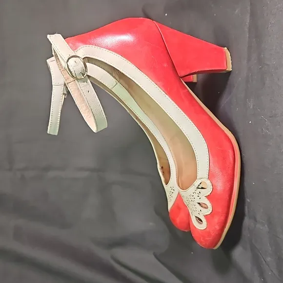 Stylish Red and Cream Ankle Strap Women's Shoes by Miz Mooz