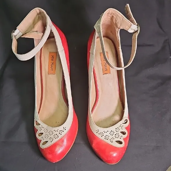 Stylish Red and Cream Ankle Strap Women's Shoes by Miz Mooz