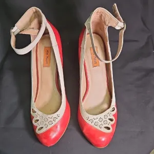 Stylish Red and Cream Ankle Strap Women's Shoes by Miz Mooz