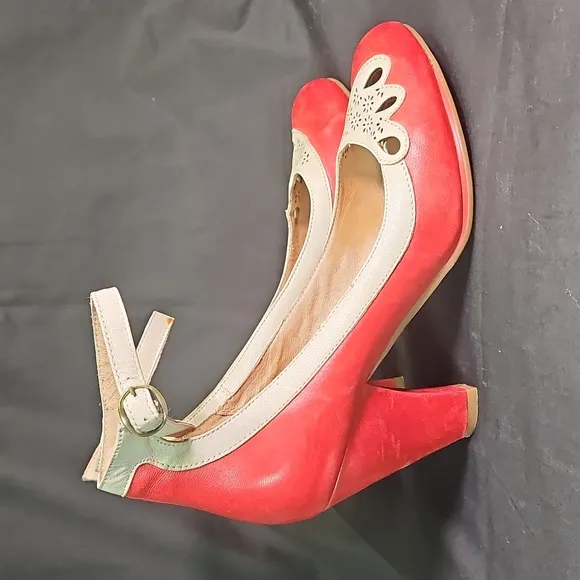 Stylish Red and Cream Ankle Strap Women's Shoes by Miz Mooz