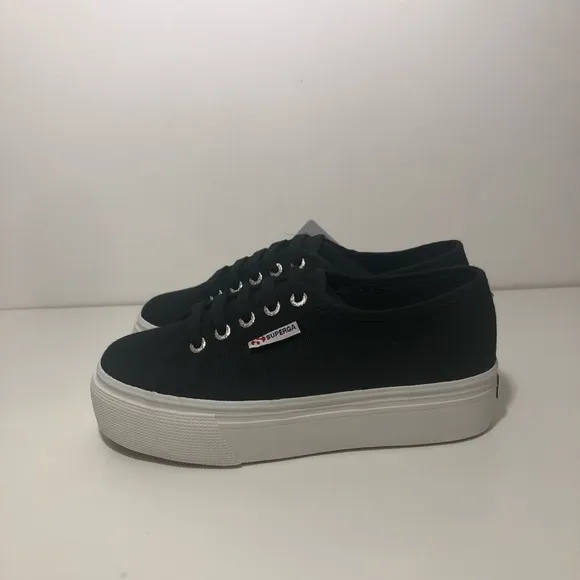 Superga 2790 Platform Low Top Black &amp; White Sneakers