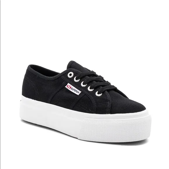 Superga 2790 Platform Low Top Black &amp; White Sneakers
