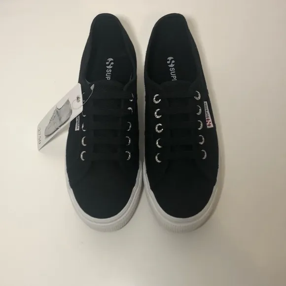 Superga 2790 Platform Low Top Black &amp; White Sneakers