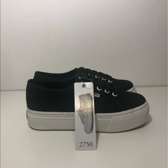 Superga 2790 Platform Low Top Black &amp; White Sneakers