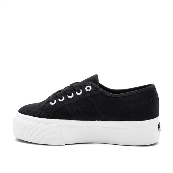 Superga 2790 Platform Low Top Black &amp; White Sneakers